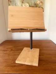 Book Stand Adjustable Height Upright Bamboo Wood Cookbook Computer Music