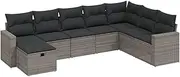 vidaxl Modular Garden Sofa Set 8 Piece - Grey Poly Rattan Patio Furniture with Cushions, Durable and Weather-Resistant Outdoor Lounge for Terrace/Backyard