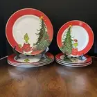 2023 Dr Seuss Grinch 4 Dinner Plate 4 Salad Christmas Gold Rim Set