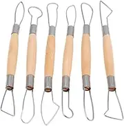 6PCS Pottery Clay Tools, Double Head Ribbon Tool Wooden Handle Wax Pottery Clay Carving Sculpture Set Pottery Tools Clay Sculpting Tool Set for Artist Lovers