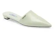Prada Aqua Mint Green Pointed Toe Leather Logo Ballerina Mule Backless Flat 36.5