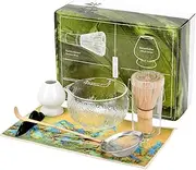 7 Pcs Matcha Whisk Set, Ceramic Matcha Set Includes Matcha Bowl, Bamboo Matcha Whisk and Holder, Bamboo Scoop, Scoop Holder, matcha sifter and Tea Towel - Matcha Kit for Matcha Lovers