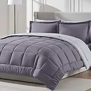 Nestl King Size Comforter Set - 7 Pieces, Reversible Comforter Grayish Purple, Bed in a Bag, All Season King Bed Set, Flat Sheet, Fitted Sheet, Pillowcases and Shams