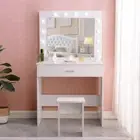 Dressing Table Vanity Set Stool LED Makeup Mirror Jewellery Organizer