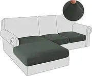 PrinceDeco 3 Pieces Stretch Sofa Seat Cushion Covers L Shape Separate Cushion Couch Thick Chaise Cover Elastic Fit Furniture Protector for Both Left/Right Sectional Couch (3 Seater, Loden Green)
