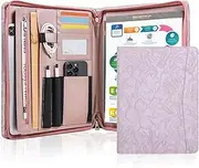 AZXCG Leather Portfolio for Women, Embossed PU Leather Padfolio with Zipper, Professional Business Document Organizer with A4 Notepad Holder, Professional Organizer for Resume/Interview(Purple)