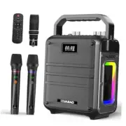 Karaoke Machine, Bluetooth Speaker with 2 Wireless Microphones, Portable PA
