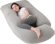 Pregnancy Pillow, Maternity Full Body Pillow for Back, Legs and Belly Support, J Shaped Full Body Pillow for Pregnant Women and Side Sleepers with Removable Cover (Knitted Cotton, Grey)