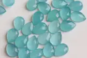10x14mm Aquamarine Chalcedony Rose Cut Pear Flat Back Cabochons Aqua Chalcedony