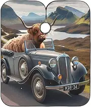 Highland Cattle Driving Car Hair Cutting Gown Cape Shampoo Capes Waterproof, Home Barber Cape 64.9 In x 55.1 In, Highland Cattle Driving Car
