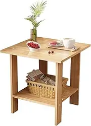 Side Table for Bed Modern Nightstand 2 Tier End Table with Solid Wood Leg Small Coffee Table Bedside Table for Living Room Bedroom White (50 * 50 * 51cm) (Light Walnut)