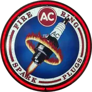 LARGE AC Fire Ring Spark Plugs Bar Garage Wall Light Sign RED Neon