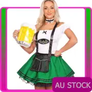 Womens Beer Maid Wench Costume Oktoberfest Green German Fancy Dress Halloween