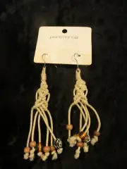 Cream Macrame/Beads ~ PORTMANS ~ EARRINGS ~ Pierced ~