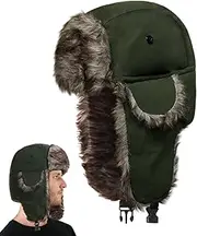 [SKHAOVS] Winter Bomber Hats,Unisex Winter Ear Flap,Trapper Hat with Ear Flaps,Windproof Warm Bomber Aviator Hunter Hat,for Skating Skiing Outdoor Activities or Daily Use(Green)
