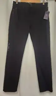 NWT Not Your Daughters Jeans 14P Black Legging Mini Sequins Stripe Down Sides