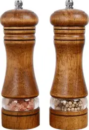 Haomacro Wood Salt and Pepper Grinder Set, Manual Mills with Acrylic Window, - 2