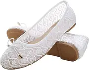[Jifenkla] Ballerinas Shoes Women's Elegant Flat Lace Shoes Slip On Knit Dress Lightweight Summer Shoes Comfortable Barefoot Shoes Ballet Flats Breathable Walking Slipper Loafer Fabric Shoes