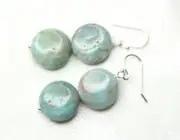 Amazonite Blue 12mm Coin Flat Gemstone .925 Sterling Silver Hook Earrings 1 1/2"