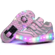 2022 New Led Light Up Roller Shoes Double Wheel Usb Rechargeable Skating Shoes Pink 28