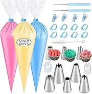 GZMAISULEE Piping Bags Disposable 12 Inch 200PCS Anti Burst Thicken Pastry Bags with 2 Icing Bag Ties, 1 Couplers, 6 Frosting Tips for Cookie Cake Frosting Decorating Baking Supplies