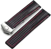 [KLVN] 20 22mm Carbon Fiber Textured Calfskin Black Red Watch Strap，For TAG Heuer 20mm 22mm Watch Strap Replacement Accessories, Men's Watch Strap and Deployment Clasp