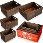 Set of 4 Large Wood Storage Crates Boxes with Handles 4 Size Decorative Woode...