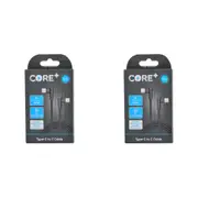 2PK Core 90-Degrees Type-C Charging Cable Data Cord Connector 60W/1.5m Black