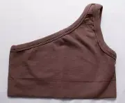 Gymshark Women's Ribbed Cotton Seamless One Shoulder Bra ZG3 Brown Small NWT