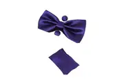 Mens Dark Purple Matching Bow Tie, Pocket Square & Cuff Links Set