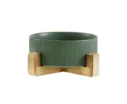 Ceramic Dog Bowls with Wood Stand, Dog Water Bowls and Food Dish, Heavy Weighted Dog Food Bowls*green***