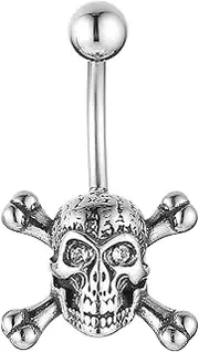 [HZMAN] Belly Button Rings for Women 14G Surgical Steel Belly Rings Gothic Skull Belly Rings Navel Piercing Jewelry, Stainless Steel, no gemstone