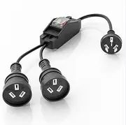 2 Way Extension Cord With On/Off Switch, 3 Prong Outdoor Splitter, Heavy Duty, 16A 125/250V and 25A 125/125V, IP44, 50cm(1.6Ft), Black