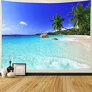 Racunbula Tapestry, X-Large Beach Wall Hanging, Bohemian Palm Tree Tapestry, Ocean Beach Art, 70.8x92.5in, Home Decor, Lightweight Polyester