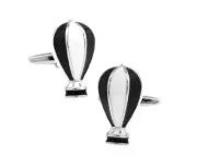 Hot Air Ballon Cufflinks Skyborne Expedition Black and White Enamel Heavy Weight