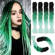62cm Synthetic Gradient Coloured Braiding Hair Extensions -Black&Green&Mint