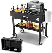 [BBQMall] Portable Grill Stand for Ninja Woodfire Outdoor Grill OG701 OG751 & OO101 Pizza Oven, Blackstone 17"/22" Griddle, Ooni Pizza Oven, Outdoor Grill Cart with 4 Wheels