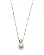 Argento Vivo Blue Cubic Zirconia & Cultured Freshwater Pearl Necklace in 18K Gold Plated Sterling Silver, 18