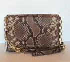 Michael Kors Brinkley Embossed Leather Cross Body Handbag MD Brown Gold