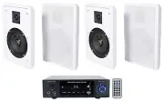 Rockville BLUAMP 150 Home Stereo Bluetooth Amplifier+4 White Wall Mount Speakers