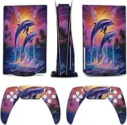 Dolphin Jumping Water for PS5 Skin Console and Controller Accessories Cover Skins Anime Vinyl Cover Sticker Full Set for Playstation5 Disc Edition