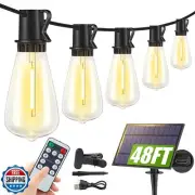 Larkvue 48FT Solar String Lights Outdoor with Remote, Waterproof Dimmable Pat
