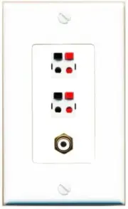 RiteAV 2 Port Speaker Wire Plug Jack Wall Plate+RCA for Subwoofer 1 Gang [White]
