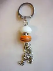 NRL Wests Tigers Key Ring Chain #3 Orange Black White glass beads Tiger Charm