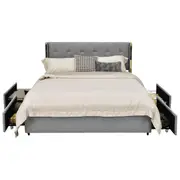 Costway Deluxe Double Bed Frame Bed Head Wood Mattress Base Adjustable Platform Upholstered Headboard w/Storage Drawers Silver