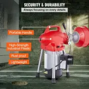 Drain Cleaning Machine 66FT 5/8 Inch 250W Sectional Snake Auger Manual Feed