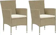 vidaXL Poly Rattan Garden Dining Chairs Set of 2 with Cream White Cushions, Modern Design Outdoor Armchairs with Rust-Proof Steel Frame - Beige