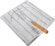 IWOWHERO Barbecue Grilling Basket with Wooden Handle Multi Functional Tortilla and Fish Cooking Tool for Outdoor Cooking and Camping Essential Grilling Rack