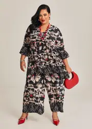 [TS] Taking Shape Natural Syrah Wide Leg Pant Size 22 in Print, Viscose - Plus Size Women's Bottoms Print