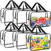 6 Packs Toy Storage Bags, Clear PVC Toy Storage Bags with Zippered, Waterproof Toy Bags for Board Games,Building Blocks, Handmade Accessories, Kid Books(Large, Pack, 6)